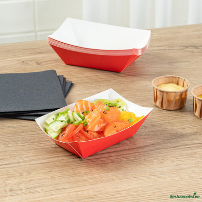 Wholesale Restaurantware Bio Tek 6 Oz Red Paper #40 Boat - 3 1/4" X 2" X 1 1/2"- Bulk