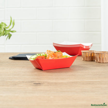 Wholesale Restaurantware Bio Tek 6 Oz Red Paper #40 Boat - 3 1/4" X 2" X 1 1/2"- Bulk