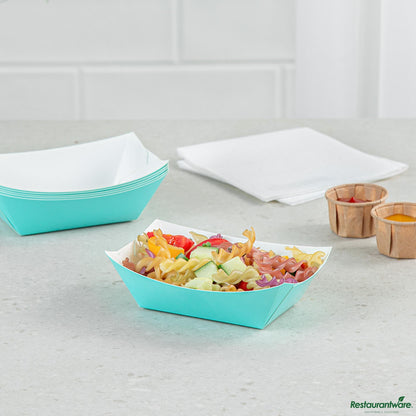 Restaurantware Bio Tek 6 Oz Turquoise Paper #40 Boat - 3 1/4" X 2" X 1 1/2"