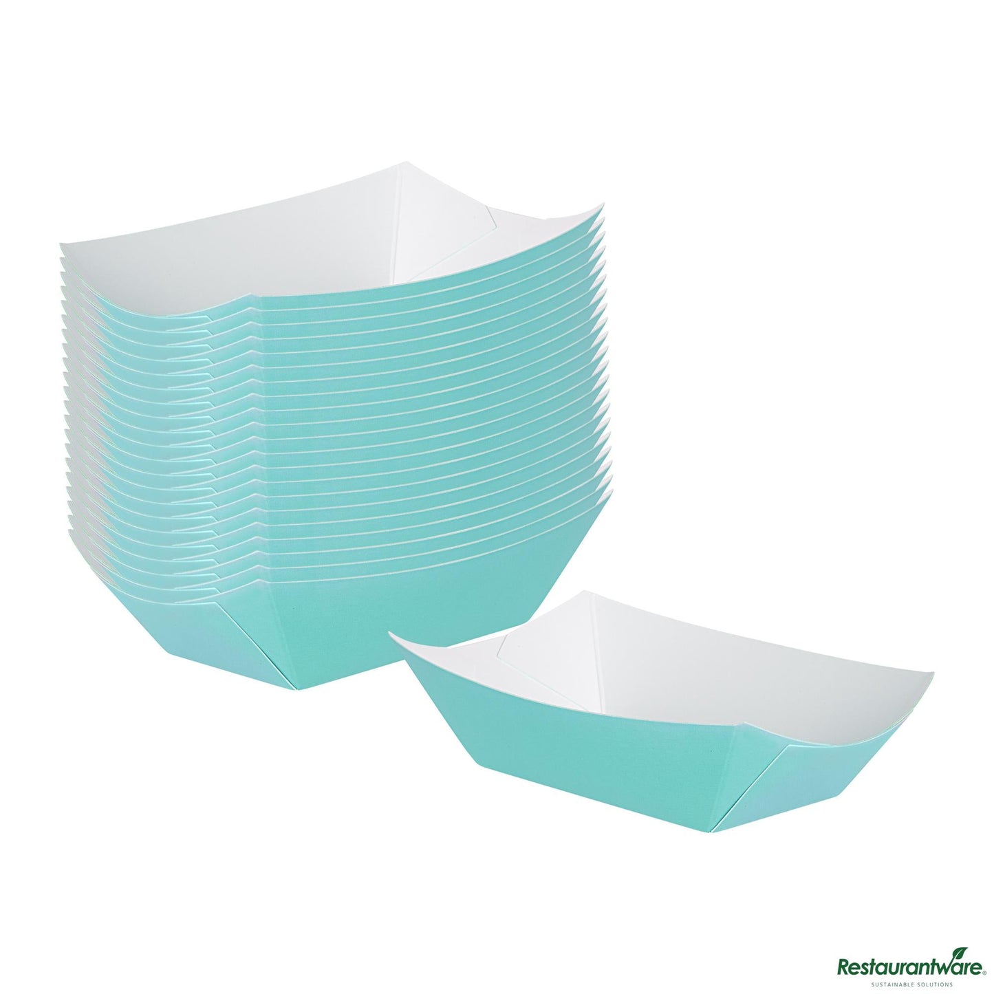 Restaurantware Bio Tek 6 Oz Turquoise Paper #40 Boat - 3 1/4" X 2" X 1 1/2"