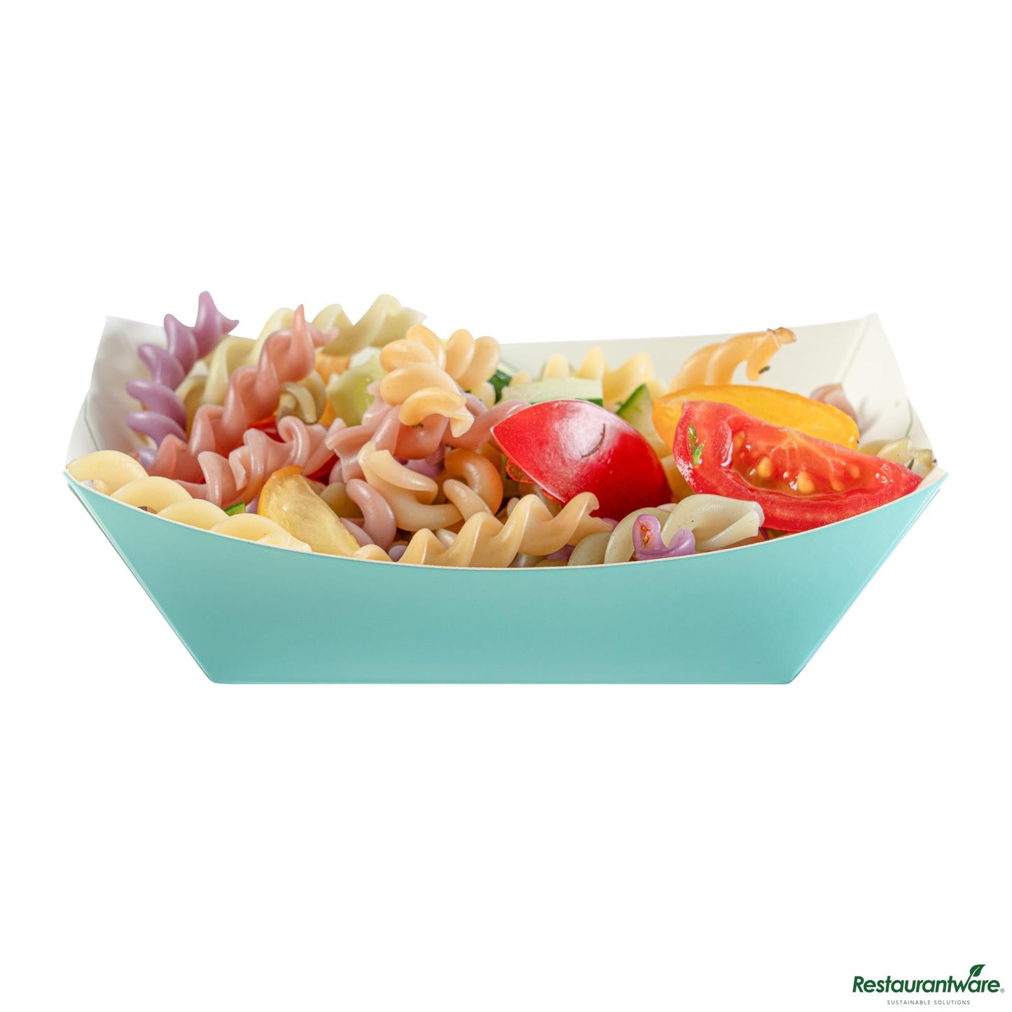 Restaurantware Bio Tek 6 Oz Turquoise Paper #40 Boat - 3 1/4" X 2" X 1 1/2"