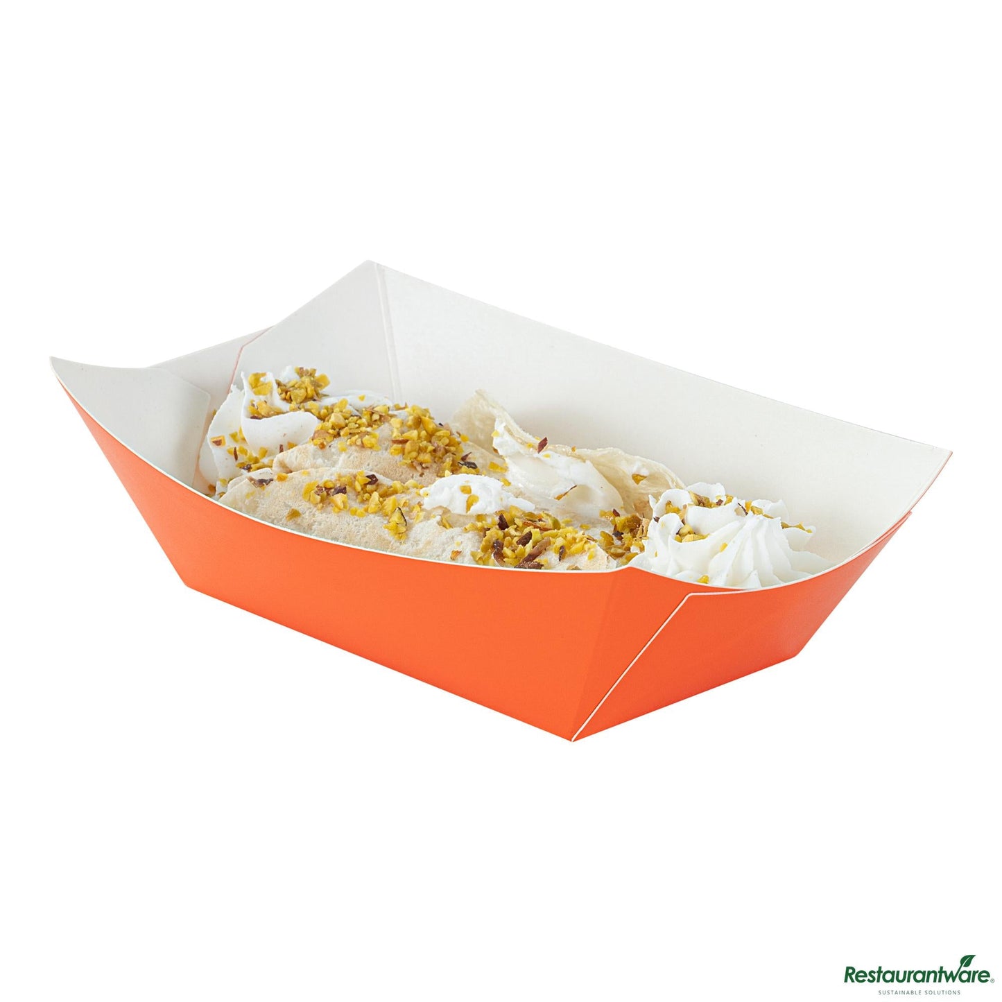 Restaurantware Bio Tek 6 Oz Tangerine Orange Paper #40 Boat - 3 1/4" X 2" X 1 1/2"