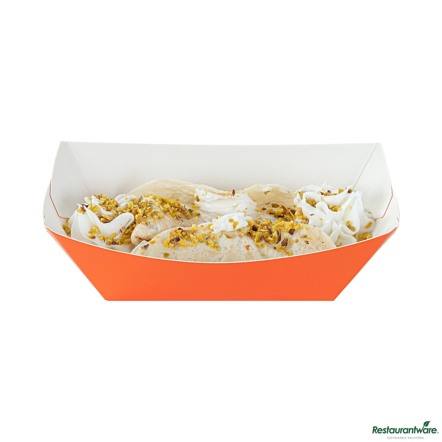 Restaurantware Bio Tek 6 Oz Tangerine Orange Paper #40 Boat - 3 1/4" X 2" X 1 1/2"