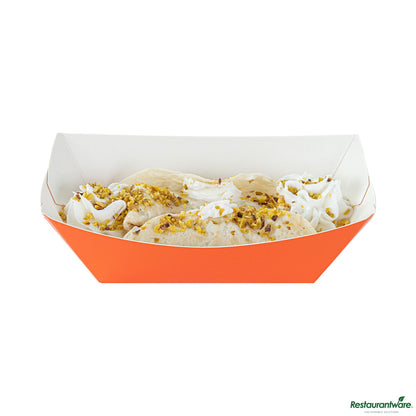 Restaurantware Bio Tek 6 Oz Tangerine Orange Paper #40 Boat - 3 1/4" X 2" X 1 1/2"