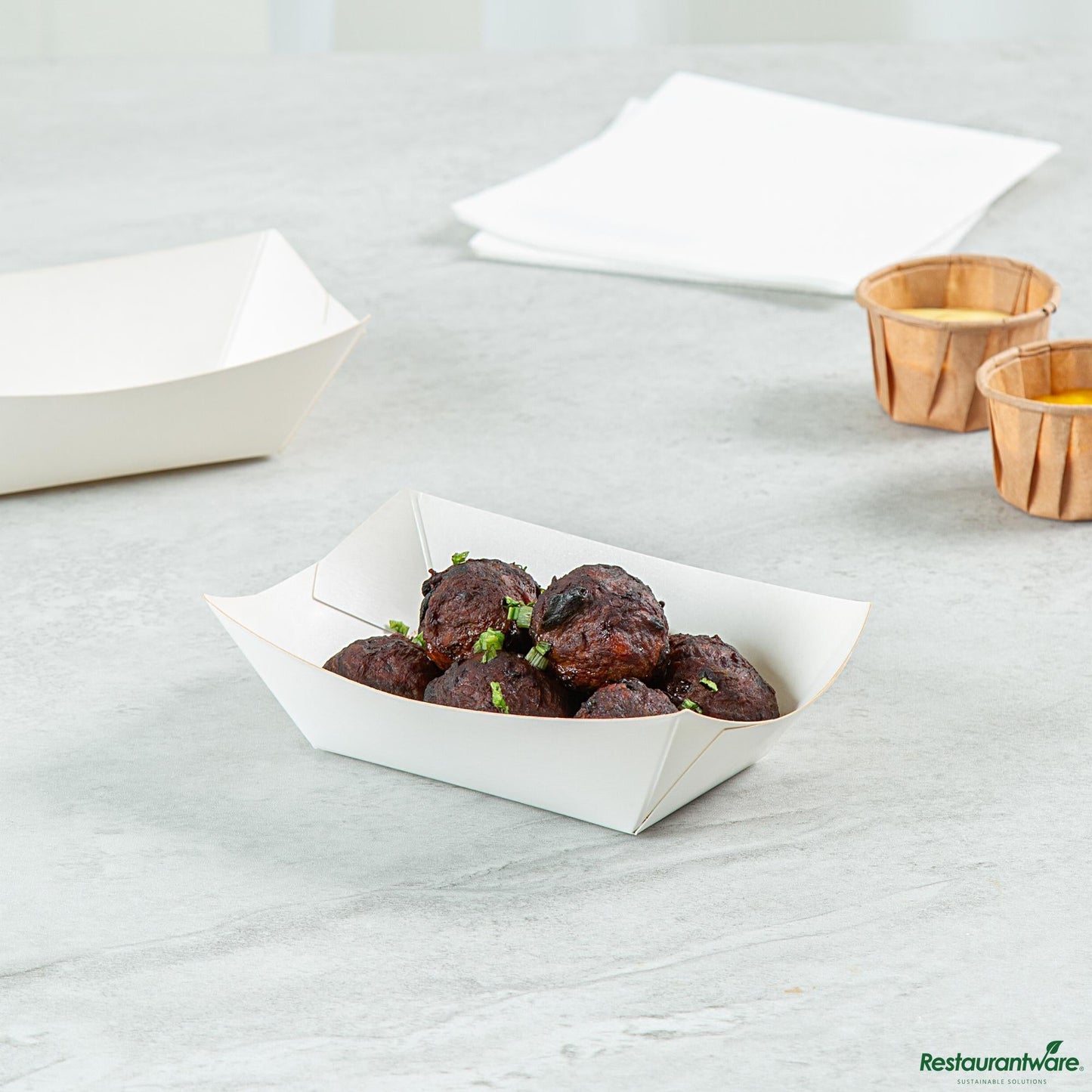 Wholesale Restaurantware Bio Tek 6 Oz White Paper #40 Boat - 3 1/4" X 2" X 1 1/2"- Bulk
