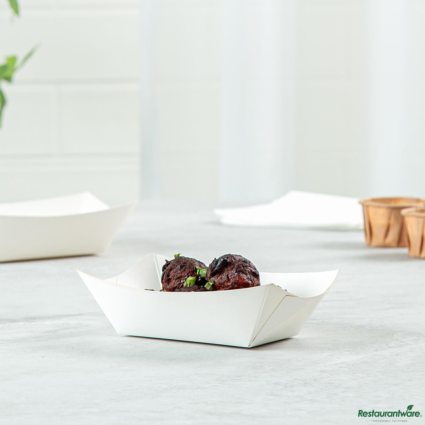 Wholesale Restaurantware Bio Tek 6 Oz White Paper #40 Boat - 3 1/4" X 2" X 1 1/2"- Bulk