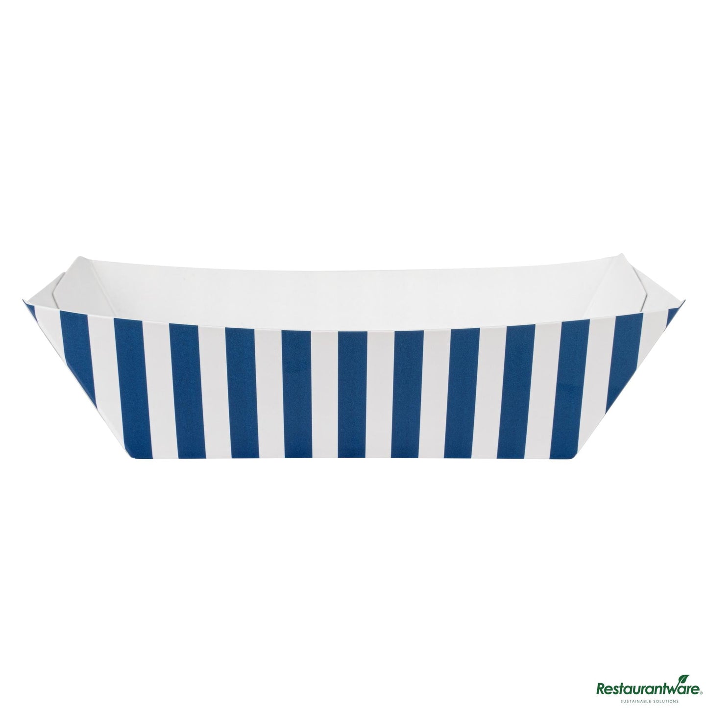 Wholesale Restaurantware Bio Tek 1/2 Lb Blue and White Stripe Paper #50 Boat - 4 1/4" X 2 3/4" X 1 1/2"- Bulk