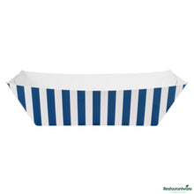 Wholesale Restaurantware Bio Tek 1/2 Lb Blue and White Stripe Paper #50 Boat - 4 1/4" X 2 3/4" X 1 1/2"- Bulk
