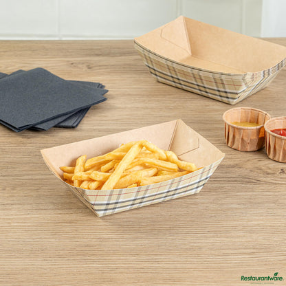 Wholesale Restaurantware Bio Tek 1/2 Lb Plaid Paper #50 Boat - 4 1/4" X 2 3/4" X 1 1/2"- Bulk