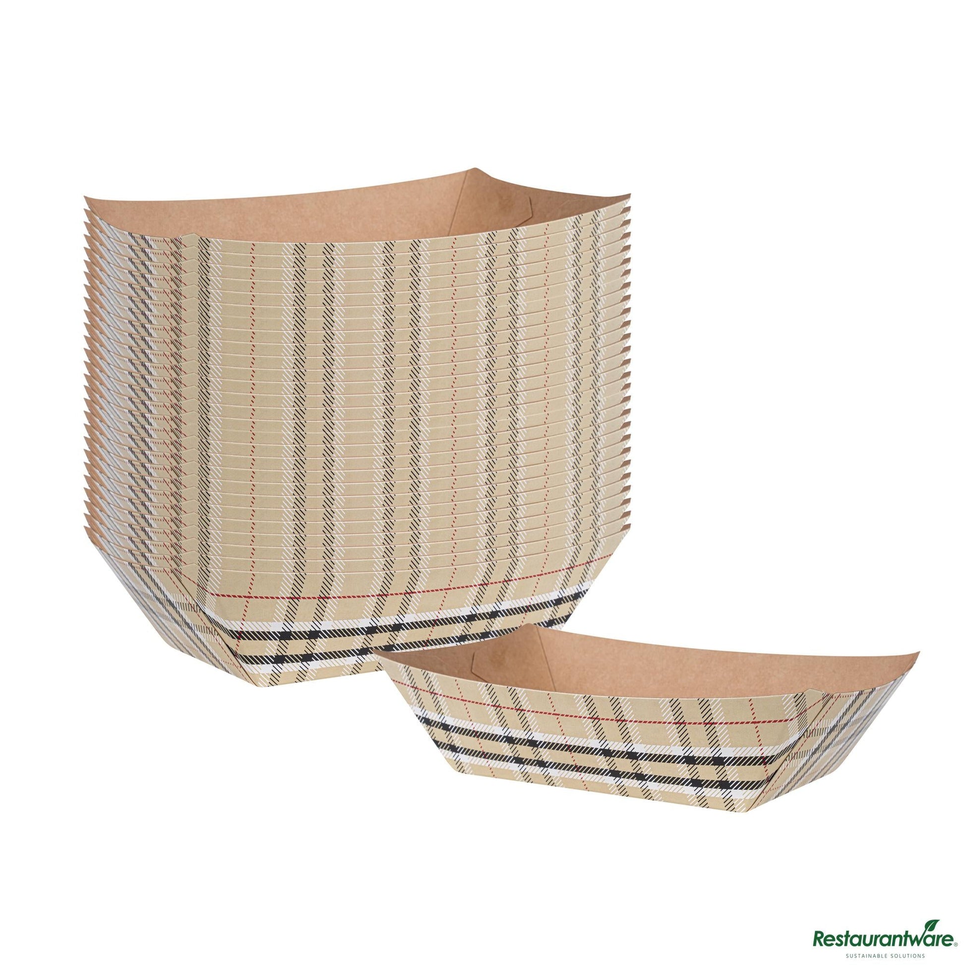 Wholesale Restaurantware Bio Tek 1/2 Lb Plaid Paper #50 Boat - 4 1/4" X 2 3/4" X 1 1/2"- Bulk