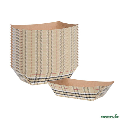 Wholesale Restaurantware Bio Tek 1/2 Lb Plaid Paper #50 Boat - 4 1/4" X 2 3/4" X 1 1/2"- Bulk