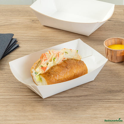 Restaurantware Bio Tek 1/2 Lb White Paper #50 Boat - 4 1/4" X 2 3/4" X 1 1/2"
