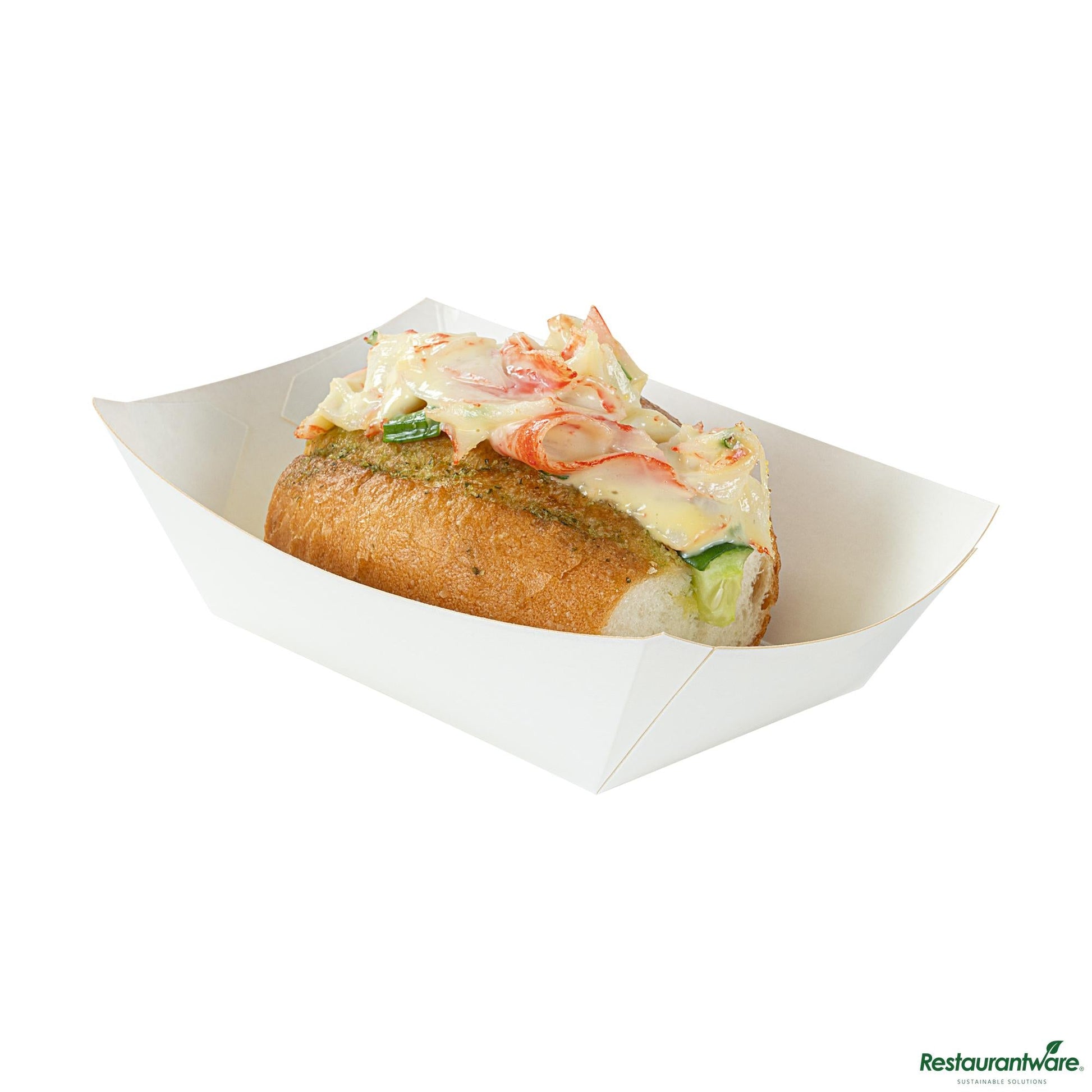 Wholesale Restaurantware Bio Tek 1/2 Lb White Paper #50 Boat - 4 1/4" X 2 3/4" X 1 1/2"- Bulk