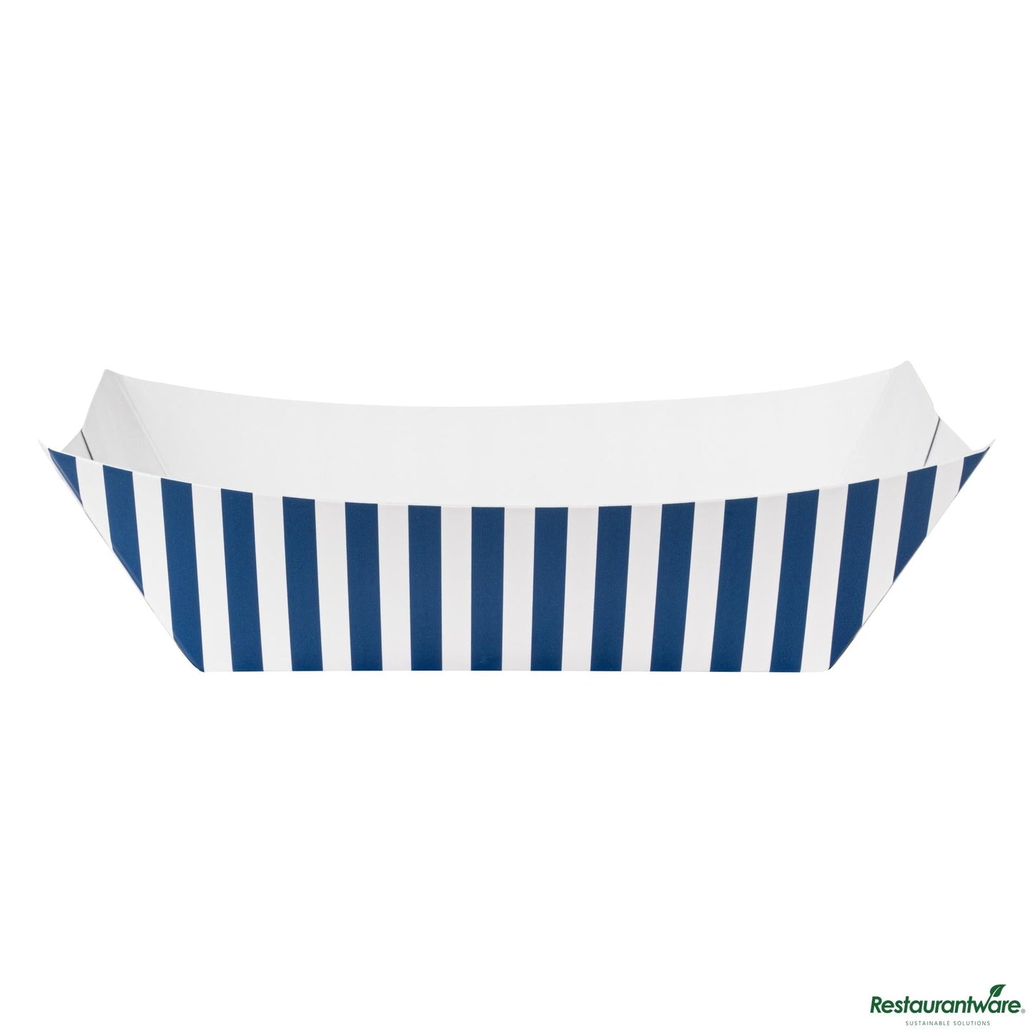 Wholesale Restaurantware Bio Tek 1 Lb Blue and White Stripe Paper #100 Boat - 5 1/2" X 3 1/2" X 2"- Bulk