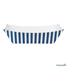 Wholesale Restaurantware Bio Tek 1 Lb Blue and White Stripe Paper #100 Boat - 5 1/2" X 3 1/2" X 2"- Bulk