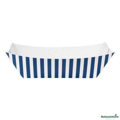 Wholesale Restaurantware Bio Tek 1 Lb Blue and White Stripe Paper #100 Boat - 5 1/2" X 3 1/2" X 2"- Bulk