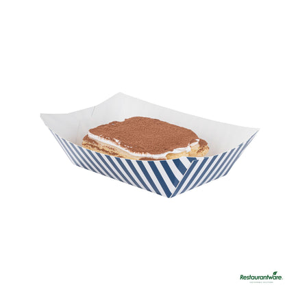 Wholesale Restaurantware Bio Tek 1 Lb Blue and White Stripe Paper #100 Boat - 5 1/2" X 3 1/2" X 2"- Bulk