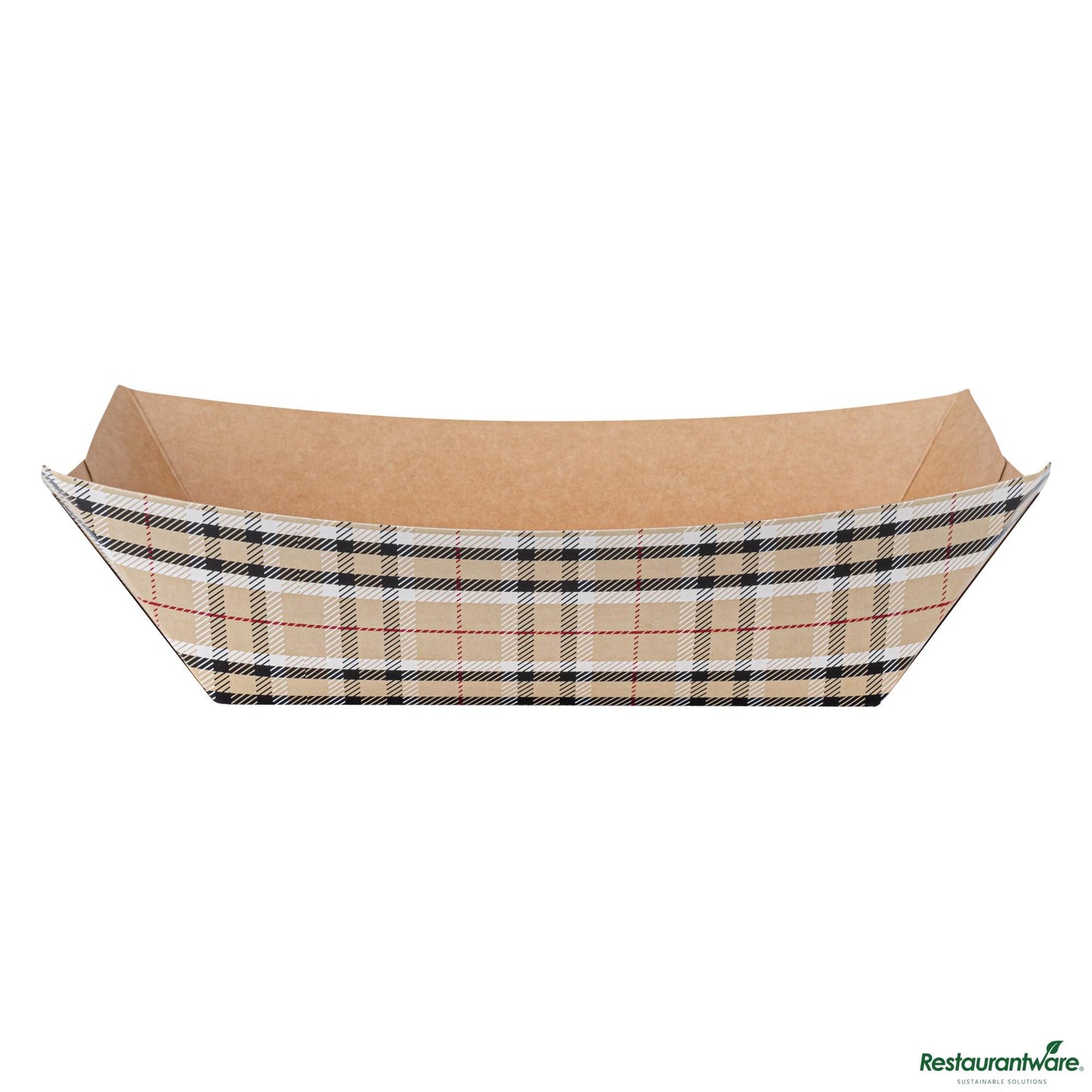 Wholesale Restaurantware Bio Tek 1 Lb Plaid Paper #100 Boat - 5 1/2" X 3 1/2" X 2"- Bulk