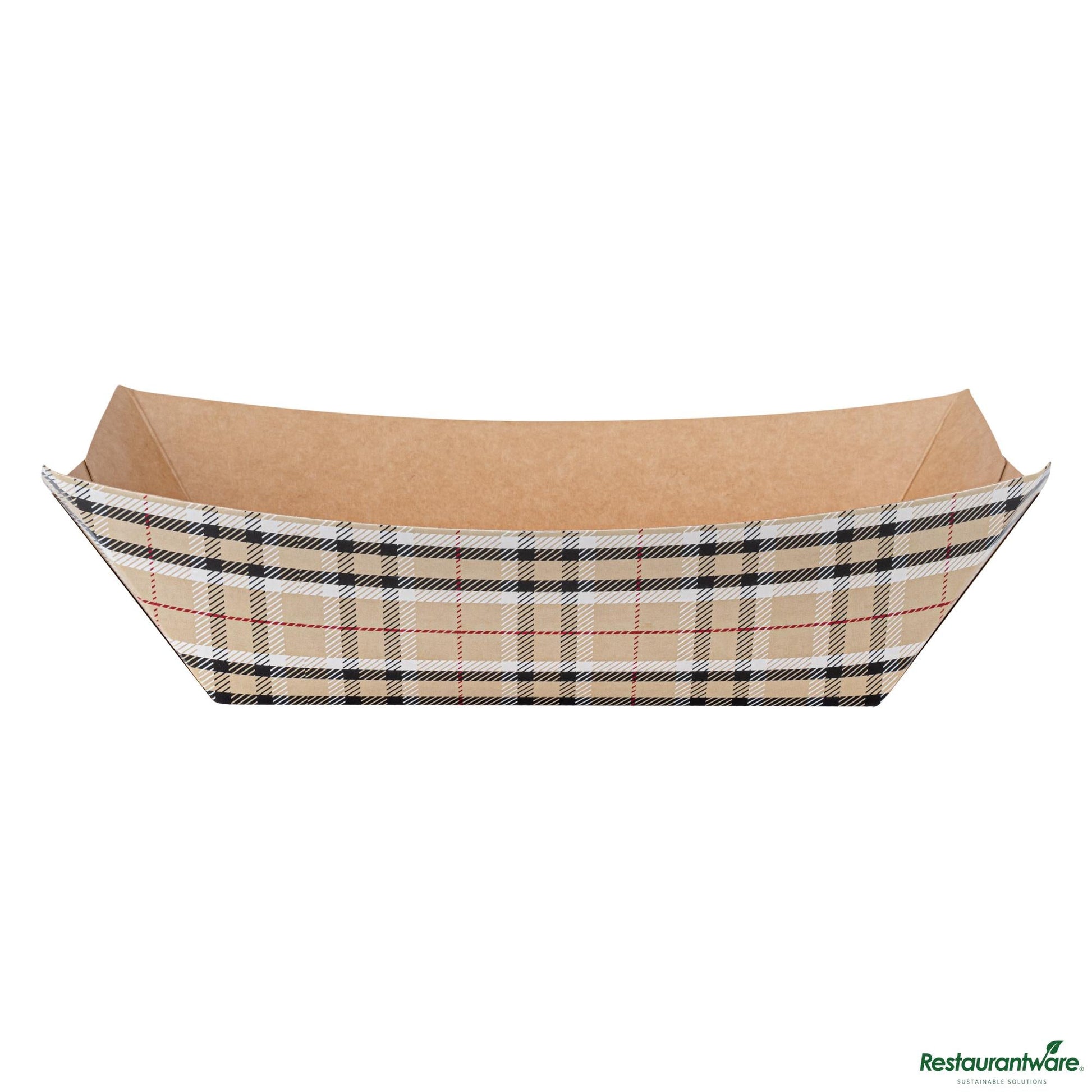 Wholesale Restaurantware Bio Tek 1 Lb Plaid Paper #100 Boat - 5 1/2" X 3 1/2" X 2"- Bulk