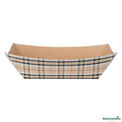 Wholesale Restaurantware Bio Tek 1 Lb Plaid Paper #100 Boat - 5 1/2" X 3 1/2" X 2"- Bulk
