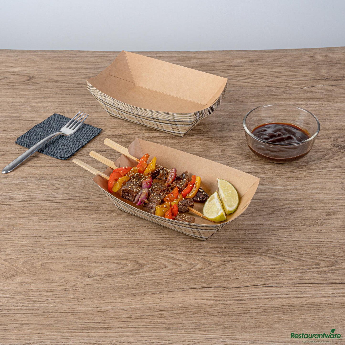 Wholesale Restaurantware Bio Tek 1 Lb Plaid Paper #100 Boat - 5 1/2" X 3 1/2" X 2"- Bulk