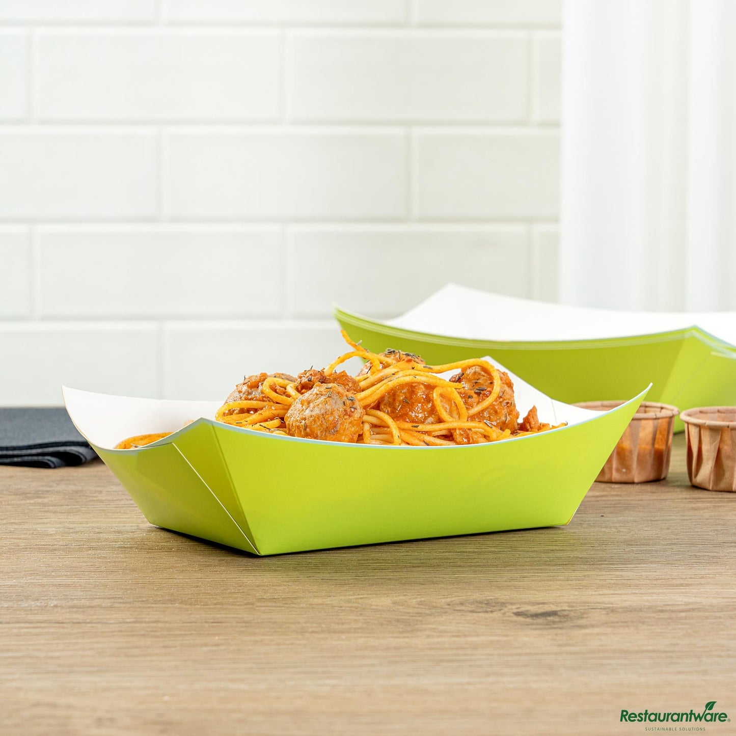 Wholesale Restaurantware Bio Tek 1 Lb Eco Green Paper #100 Boat - 5 1/2" X 3 1/2" X 2"- Bulk