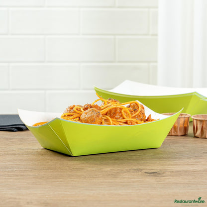 Wholesale Restaurantware Bio Tek 1 Lb Eco Green Paper #100 Boat - 5 1/2" X 3 1/2" X 2"- Bulk