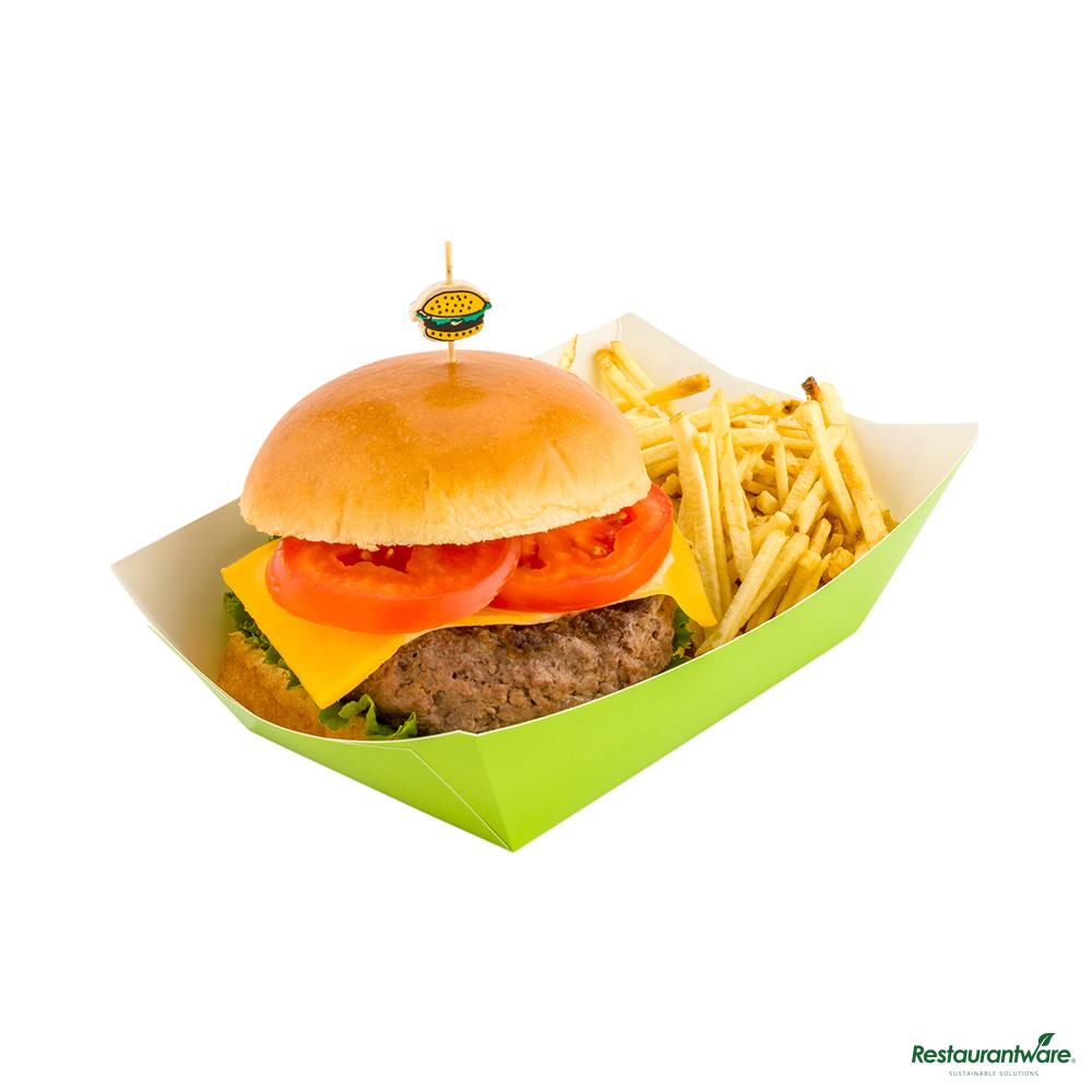 Wholesale Restaurantware Bio Tek 1 Lb Eco Green Paper #100 Boat - 5 1/2" X 3 1/2" X 2"- Bulk