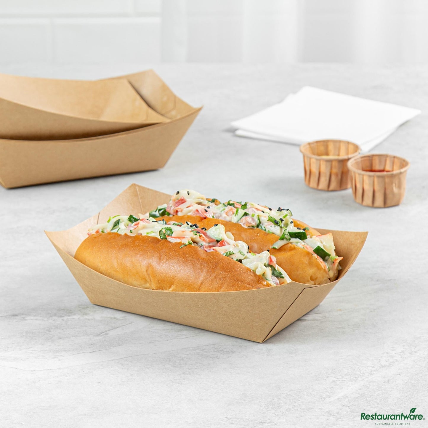 Restaurantware Bio Tek 1 Lb Kraft Paper #100 Boat - 5 1/2" X 3 1/2" X 2"