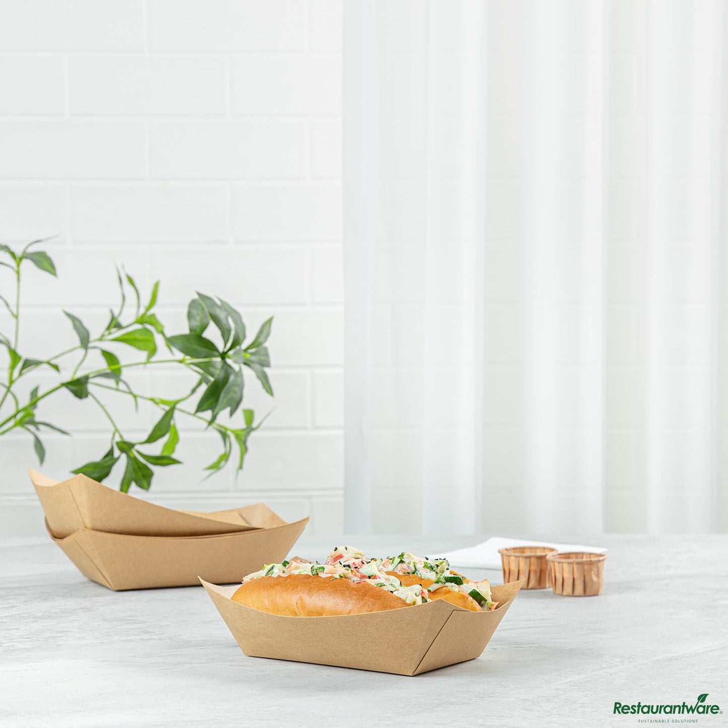 Restaurantware Bio Tek 1 Lb Kraft Paper #100 Boat - 5 1/2" X 3 1/2" X 2"