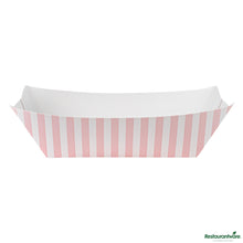 Wholesale Restaurantware Bio Tek 1 Lb Pink and White Stripe Paper #100 Boat - 5 1/2" X 3 1/2" X 2"- Bulk
