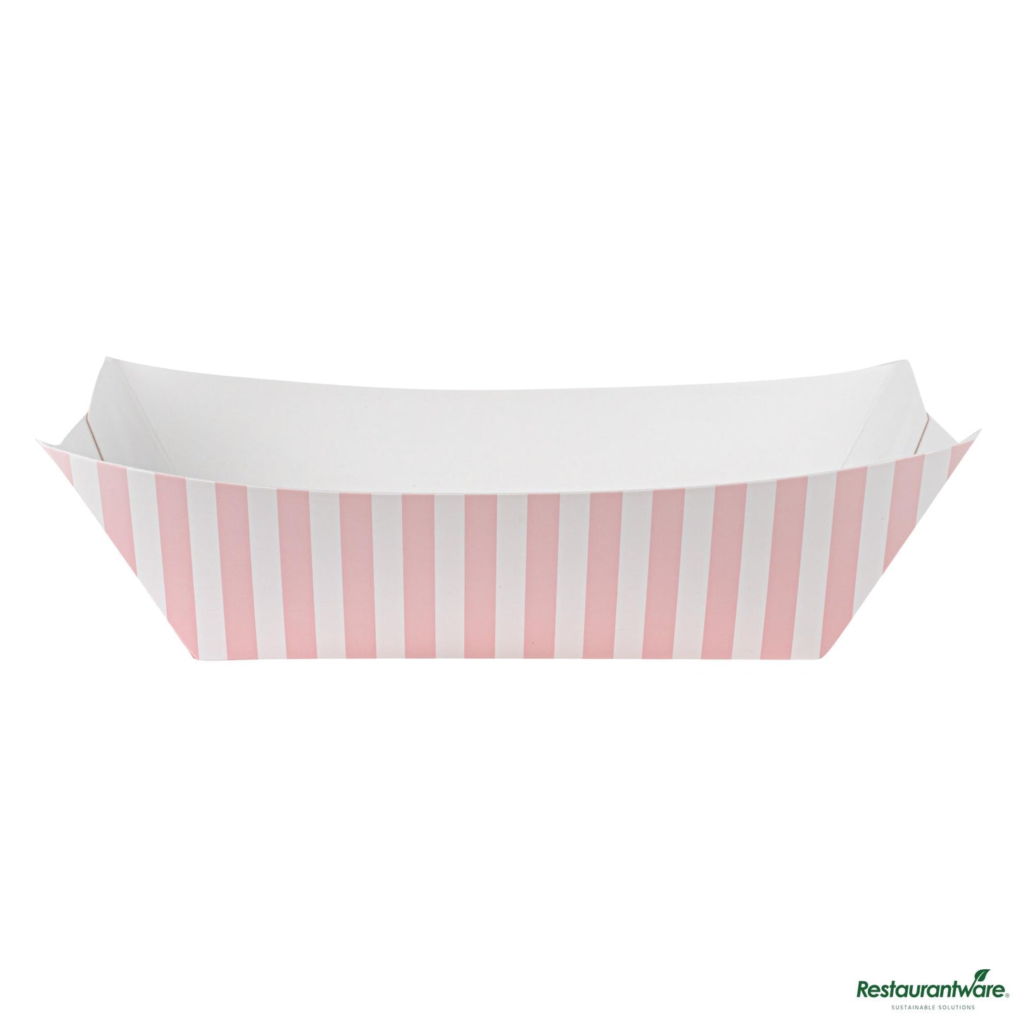 Wholesale Restaurantware Bio Tek 1 Lb Pink and White Stripe Paper #100 Boat - 5 1/2" X 3 1/2" X 2"- Bulk