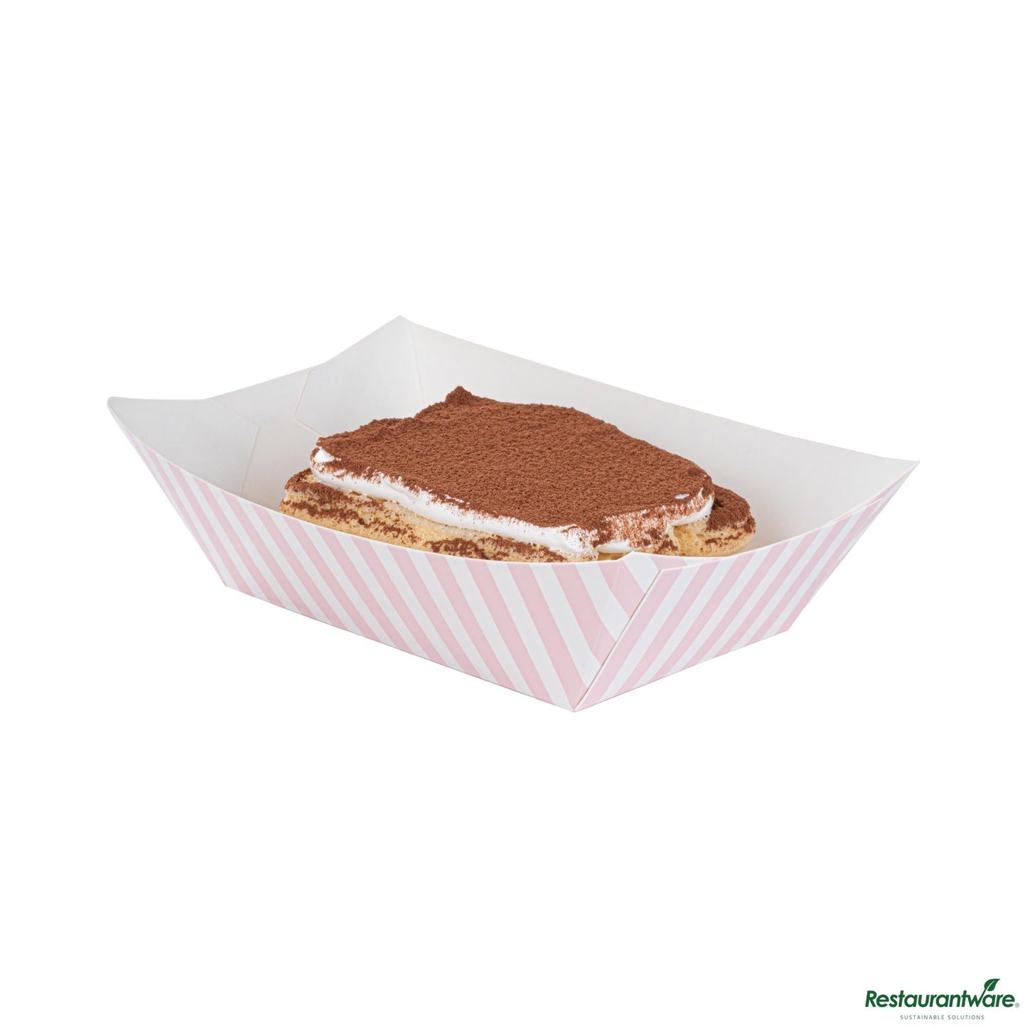 Wholesale Restaurantware Bio Tek 1 Lb Pink and White Stripe Paper #100 Boat - 5 1/2" X 3 1/2" X 2"- Bulk