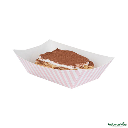 Wholesale Restaurantware Bio Tek 1 Lb Pink and White Stripe Paper #100 Boat - 5 1/2" X 3 1/2" X 2"- Bulk