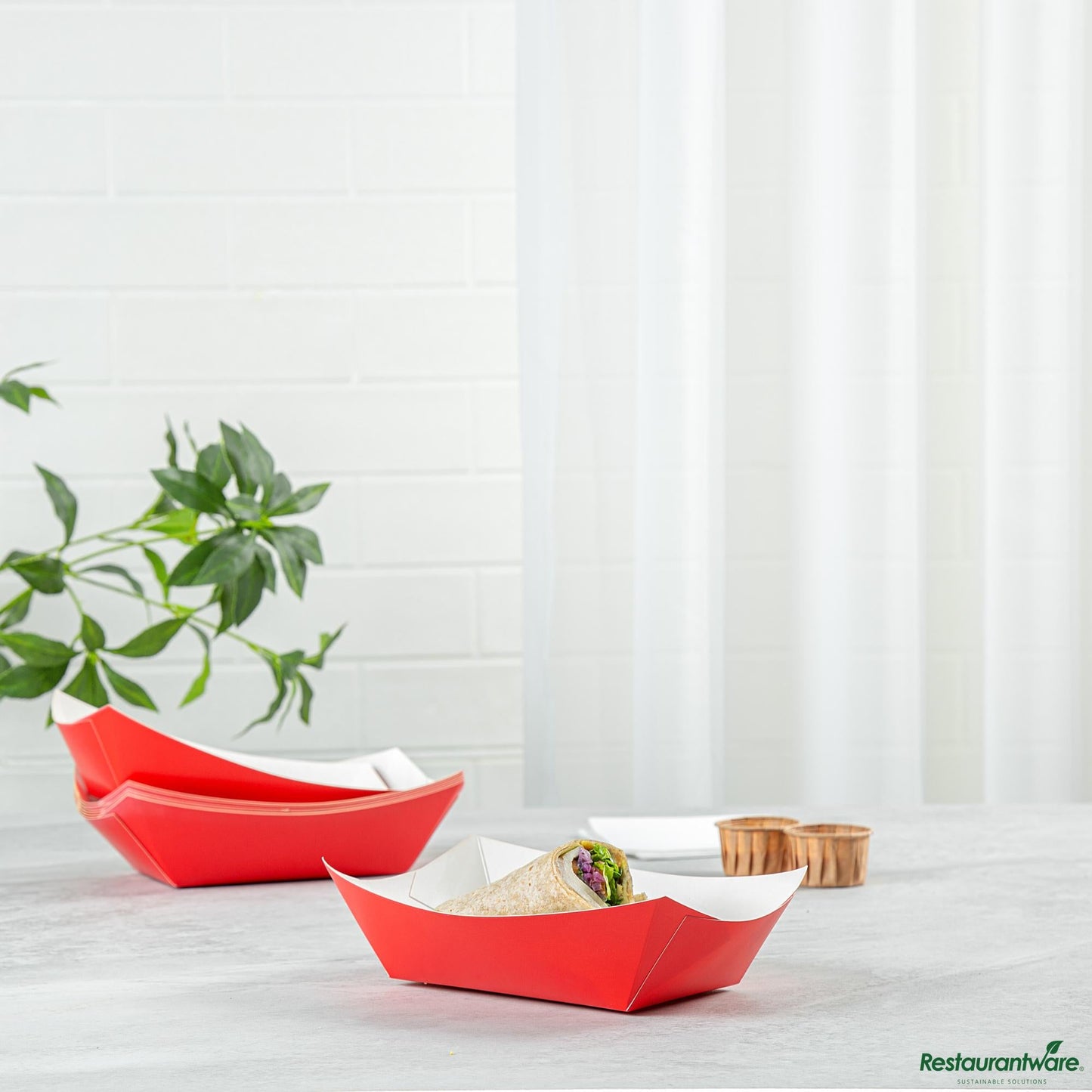 Wholesale Restaurantware Bio Tek 1 Lb Red Paper #100 Boat - 5 1/2" X 3 1/2" X 2"- Bulk