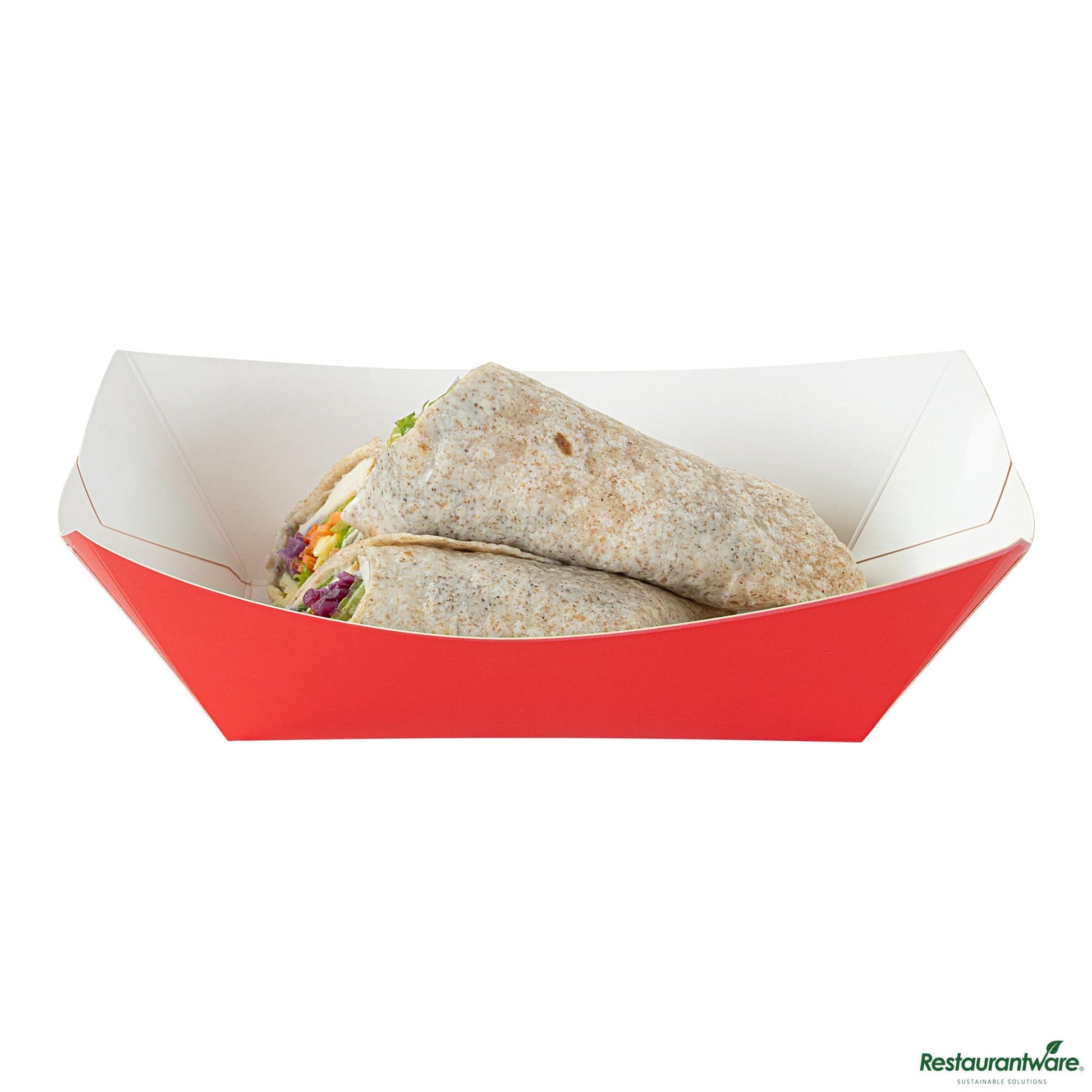 Wholesale Restaurantware Bio Tek 1 Lb Red Paper #100 Boat - 5 1/2" X 3 1/2" X 2"- Bulk