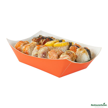 Restaurantware Bio Tek 1 Lb Tangerine Orange Paper #100 Boat - 5 1/2" X 3 1/2" X 2"