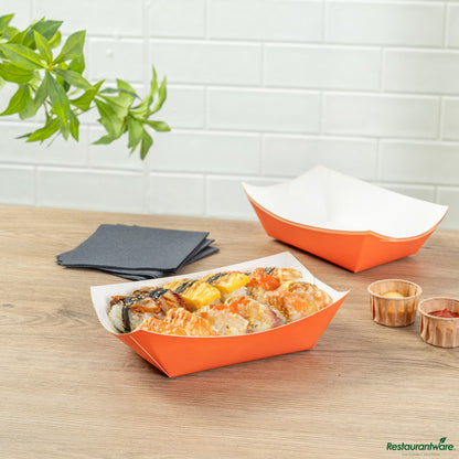 Restaurantware Bio Tek 1 Lb Tangerine Orange Paper #100 Boat - 5 1/2" X 3 1/2" X 2"