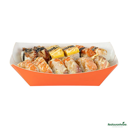 Restaurantware Bio Tek 1 Lb Tangerine Orange Paper #100 Boat - 5 1/2" X 3 1/2" X 2"