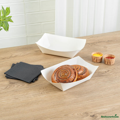 Wholesale Restaurantware Bio Tek 1 Lb White Paper #100 Boat - 5 1/2" X 3 1/2" X 2"- Bulk