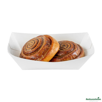 Wholesale Restaurantware Bio Tek 1 Lb White Paper #100 Boat - 5 1/2" X 3 1/2" X 2"- Bulk