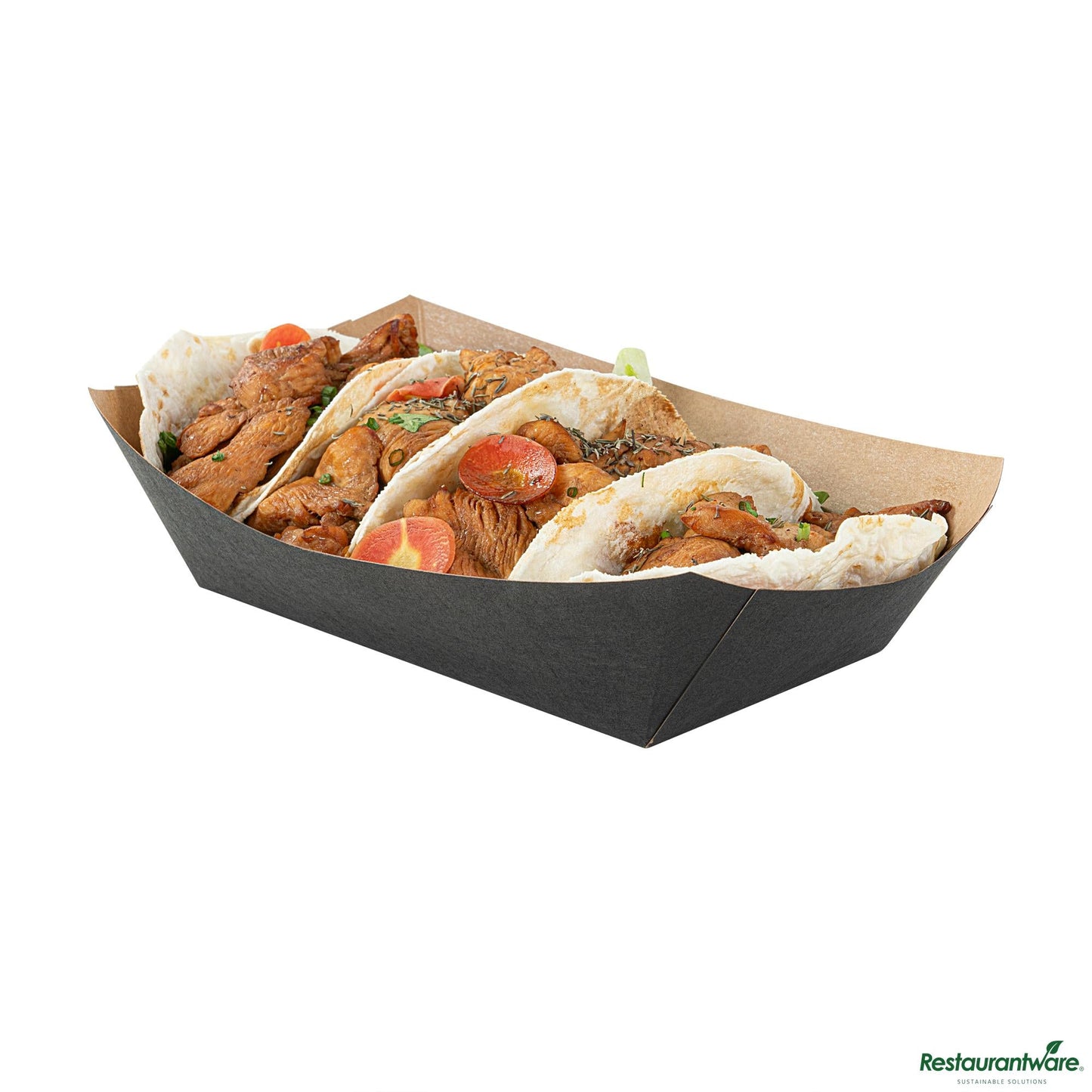 Wholesale Restaurantware Bio Tek 2 Lb Black Paper #200 Boat - 6 1/2" X 3 3/4" X 2 1/4"- Bulk