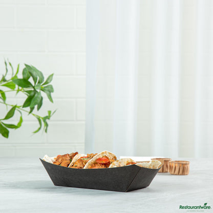 Wholesale Restaurantware Bio Tek 2 Lb Black Paper #200 Boat - 6 1/2" X 3 3/4" X 2 1/4"- Bulk