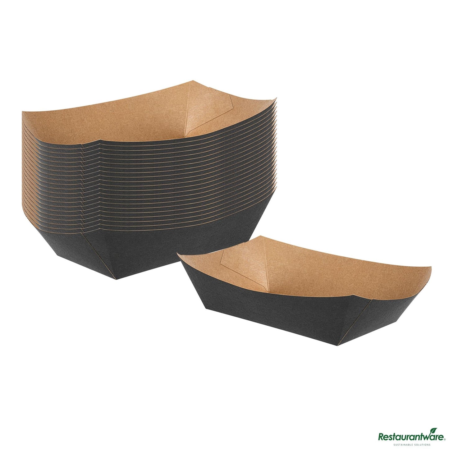 Wholesale Restaurantware Bio Tek 2 Lb Black Paper #200 Boat - 6 1/2" X 3 3/4" X 2 1/4"- Bulk