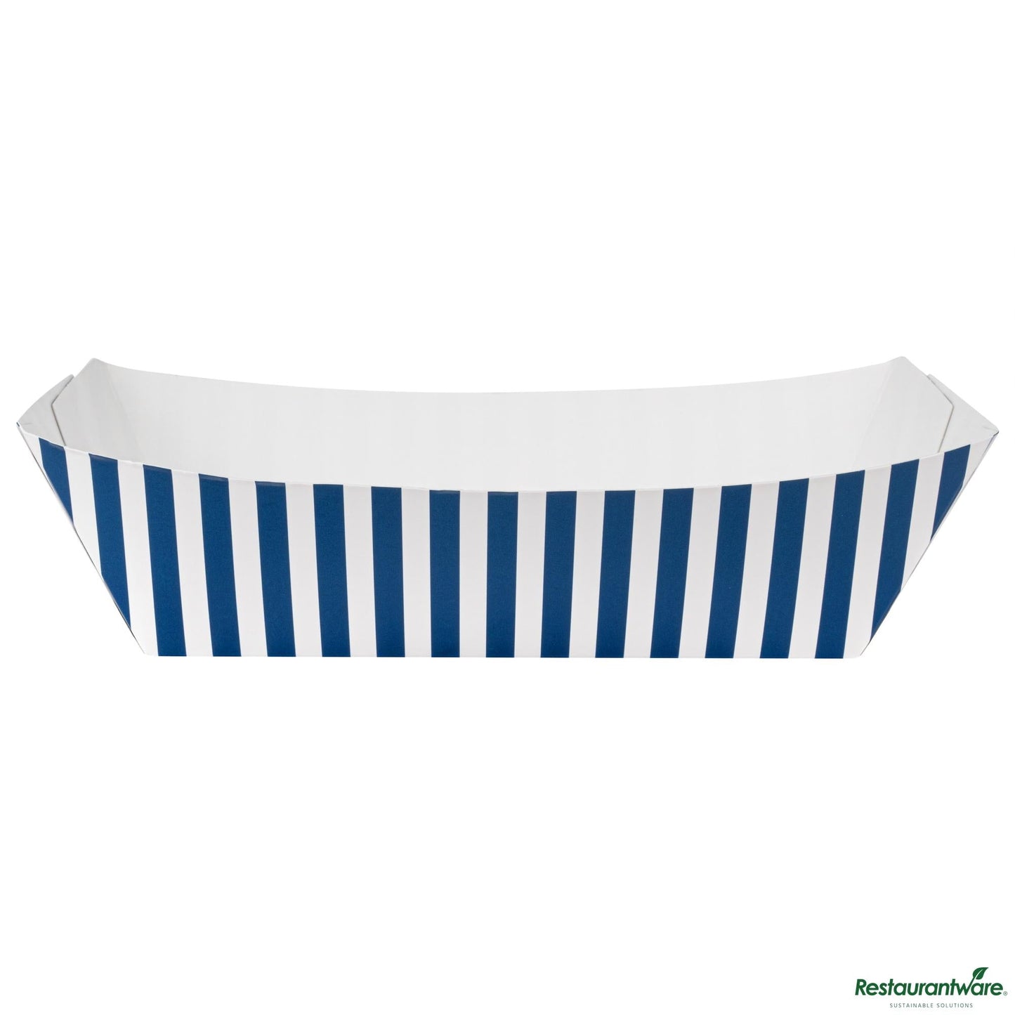Wholesale Restaurantware Bio Tek 2 Lb Blue and White Stripe Paper #200 Boat - 6 1/2" X 3 3/4" X 2 1/4"- Bulk