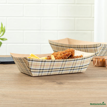 Wholesale Restaurantware Bio Tek 2 Lb Plaid Paper #200 Boat - 6 1/2" X 3 3/4" X 2 1/4"- Bulk