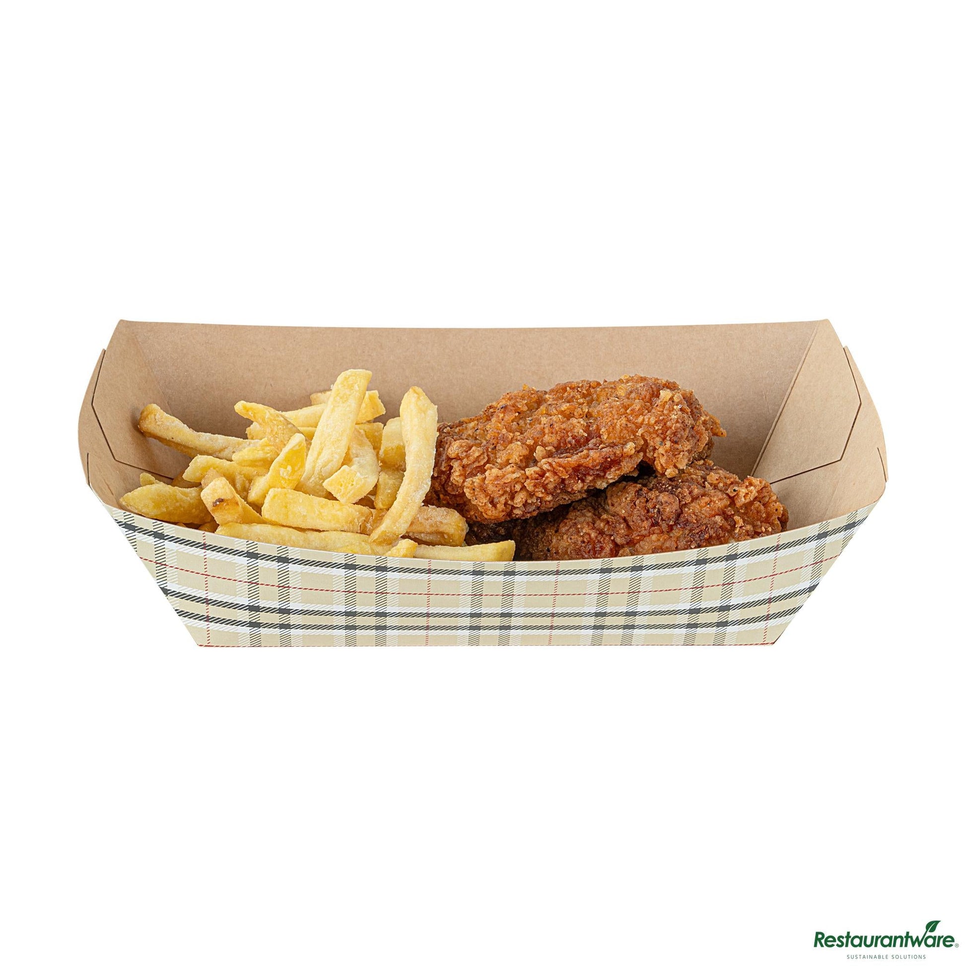 Wholesale Restaurantware Bio Tek 2 Lb Plaid Paper #200 Boat - 6 1/2" X 3 3/4" X 2 1/4"- Bulk