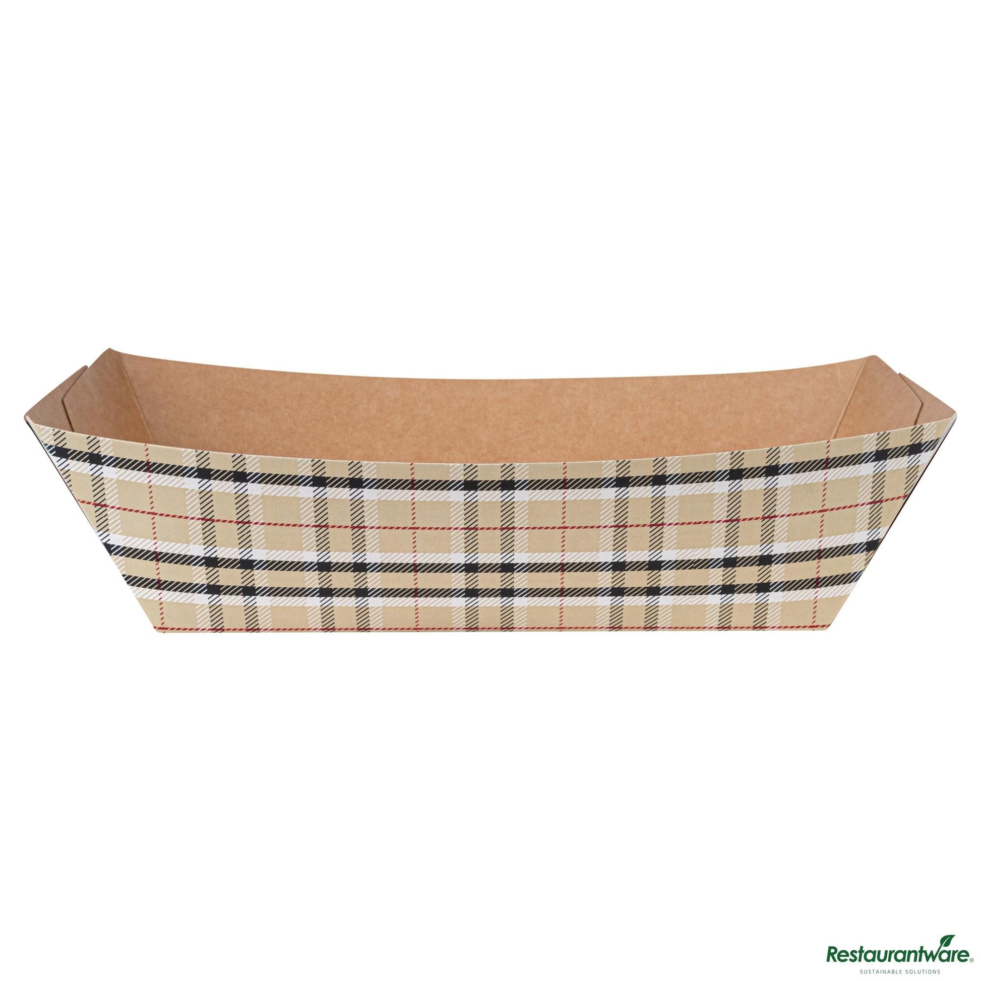 Wholesale Restaurantware Bio Tek 2 Lb Plaid Paper #200 Boat - 6 1/2" X 3 3/4" X 2 1/4"- Bulk