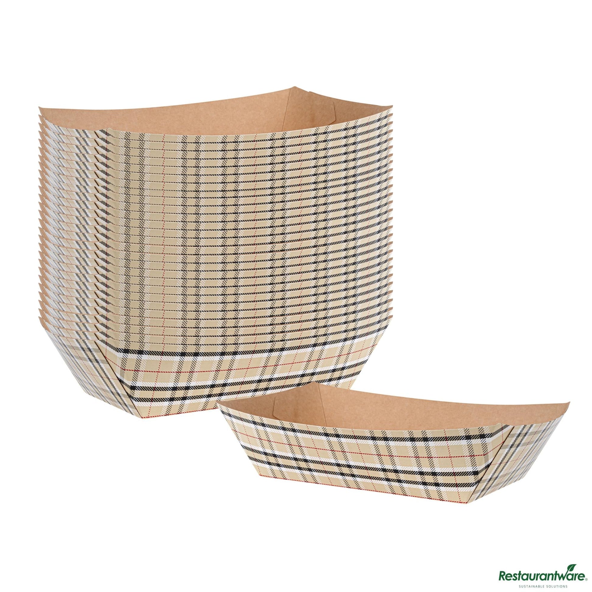Wholesale Restaurantware Bio Tek 2 Lb Plaid Paper #200 Boat - 6 1/2" X 3 3/4" X 2 1/4"- Bulk