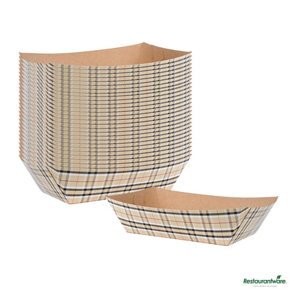 Wholesale Restaurantware Bio Tek 2 Lb Plaid Paper #200 Boat - 6 1/2" X 3 3/4" X 2 1/4"- Bulk